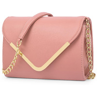 Adisa Women Girls V-Flap Crossbody Sling Bag With Gold Chain (Pink)