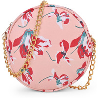 Adisa Women Girls Floral Print Round Sling Bag (Pink-Red)