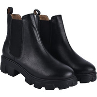 Women's Chunky Chelsea Boots  Black Ankle Booties With Lug Sole, Slip-On Elastic Side Panels, Stylish Fall/Winter Footwear Eu40