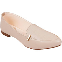 Shoetopia Women's Block Heel Ballet Flats Cream-Eu41 /Uk8