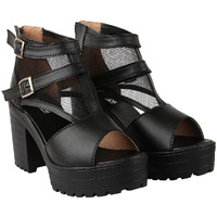 Shoetopia Women's Block Heel Sandal/Black /Eu38 / Uk5
