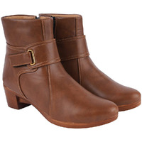 Shoetopia Women's Flat Boots, Brown, 4 Uk