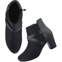 Shoetopai Women's Black Ankle Boots  Block Heel Booties With Cross Strap Detail | Elegant Party & Office Wear Heeled Shoes Eu36