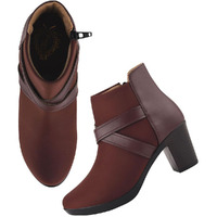 Shoetopai Women's Brown Ankle Boots  Block Heel Booties With Cross Strap Detail | Elegant Party & Office Wear Heeled Shoes Eu37
