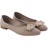 Shoetopia Women's Grey Ballet Flats  Textured Slip-On Bellies With Decorative Bow & Gold Button | Elegant Casual & Office Eu38