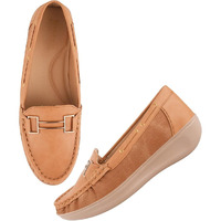 Shoetopai Women's Tan Comfort Loafers  Soft Slip-On Driving Shoes With Gold Bit Detail & Cushioned Sole For Daily Eu40