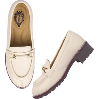 Shoetopia Women's Flat Loafers Cream, 8 Uk