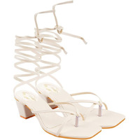 Shoetopia Women's Fashion-Cream Heeled Sandal-3 Kids Uk
