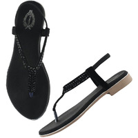 Shoetopia Women's Snd-173 Black Flat Sandal-4 Kids Uk (Snd-173-Black)-Eu37