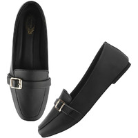 Shoetopai Women's Black Classic Loafer Belly Shoes With Buckle Detail  Comfortable Slip-On Flats For Office & Daily Eu41