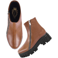 Shoetopia Smart Casual Side Chain Detailed Tan Boots For Women & Girls /Eu38