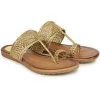 Shoetopia Women's Wedge Heel Kolhapuris-Eu37 /Uk4, Golden