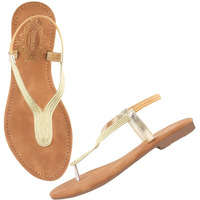 Shoetopia Women's Snd-138 Golden Flat Sandal-3 Kids Uk (Snd-138-Golden)-Eu36