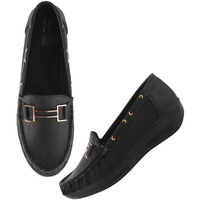 Shoetopai Women's Black Comfort Loafers  Soft Slip-On Driving Shoes With Gold Bit Detail & Cushioned Sole For Daily Eu41