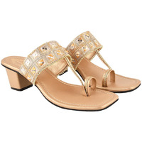 Shoetopia Women's Block Heel Sandal/Golden /Eu38 / Uk5