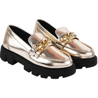 Shoetopia Women's Block Heel Loafers Golden