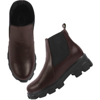 Women's Chunky Chelsea Boots  Brown Ankle Booties With Lug Sole, Slip-On Elastic Side Panels, Stylish Fall/Winter Footwear Eu39