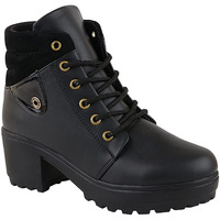 Shoetopia Womens/Girls Black Latest Collection High Top Heeled Classic Boots-Eu39