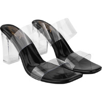 Shoetopia Stylish Trasparent Detailed Black Block Heels For Women & Girls /Eu39
