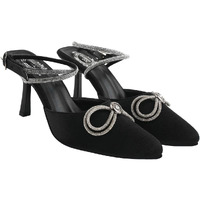 Women's Black Satin High Heel Sandals Pointed Toe Party Heels With Rhinestone Bow & Ankle Strap  Elegant Stilettos For Weddings & Events Eu35