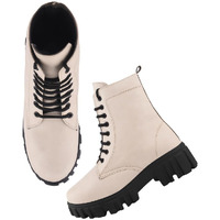 Shoetopia Casual Mid Top Cream Boots For Women & Girls /Eu36