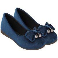 Shoetopia Women & Girls Blue Velvet Ballet Flats Slip-On Shoes With Bow & Pearl Charm | Comfortable Casual Dress Shoes Eu36