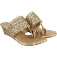 Shoetopia Women's & Girl's Golden Embellished Wedge Sandals