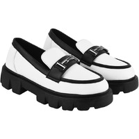 Shoetopia Front Buckle Detailed White Loafers For Women & Girls /Uk8-Eu41