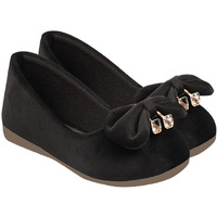 Shoetopai Women's Black Velvet Ballerina Flats With Bow & Pearl Detail  Elegant Slip-On Belly Shoes For Casual & Party Eu38