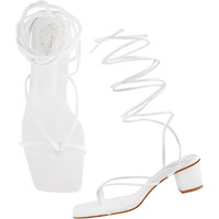 Women's Strappy Lace-Up Gladiator Heels White Block Heel Sandals Toe Ring Open Toe ||Square Front Dress Stylish & Comfortable For Casual Or Semi-Formal Party Eu35