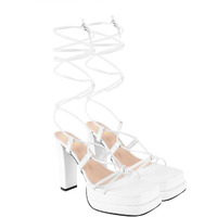Shoetopia Strappy White Block Heeled Sandals For Women & Girls /Uk4