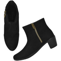 Shoetopai Women's Black Ankle Boots  Suede Finish With Block Heel And Side Zipper | Stylish Winter Casual Booties Eu41