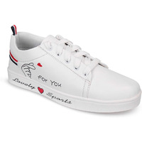 Shoetopia - Since 1998 Womens & Girls White Stylish Lace Up Casual Sneakers-Eu38