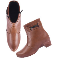 Women's Tan Ankle Boots With Side Zipper And Metal Detail Low Heel Faux Leather Booties For Everyday Comfort And Style Eu37