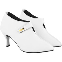 Shoetopia Women's White Pointed Toe Heeled Bellies  Elegant Slip-On Pumps With Strap Detail | Office Shoes Eu36