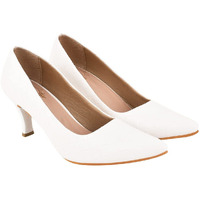 Shoetopia Women's Block Heel Pumps White, 2 Uk