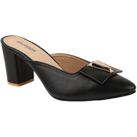 Shoetopia Women Solid Block Mules Black-Eu36