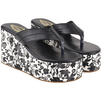 Shoetopia Floral Printed Heel Detailed Black Wedges For Women & Girls /Uk8