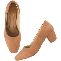 Shoetopia Solid Pointed Toe Tan Pumps For Women /Eu41