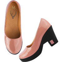 Shoetopia Solid Peach Pumps For Girls-Eu40