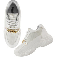 Shoetopia Chain Detailed White Sneakers For Girls-Eu40
