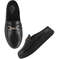 Shoetopia Smart Casual Comfortable Black Loafers For Girls-Eu38