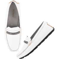 Shoetopia Upper Chain Detailed White Loafers For Women & Girls /Eu41
