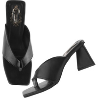 Shoetopia Women's Black Block Heel Thong Sandals  Lilac Slip-On Square Toe Heels Design Stylish Comfortable, Durable Perfect For Casual & Party Eu37