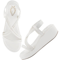 Shoetopia Womens & Girls White Wedges Sandal  Solid Criss-Cross Strap Design  Stylish, Comfortable, Durable Heels  Perfect For Casual, Party Eu41