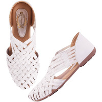 Shoetopia Women's White Woven Ballerina Flats  Ethnic Style Comfortable Slip-On Juttis With Closed Toe For Casual & Festive -Eu37