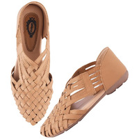 Shoetopia Women's Tan Woven Ballerina Flats  Ethnic Style Comfortable Slip-On Juttis With Closed Toe For Casual & Festive -Eu38