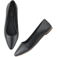 Shoetopia Women's Blacktextured Bellies  Stylish Pointed Toe Flats For Office, Casual & Daily Eu37