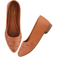 Shoetopia Textured Tan Ballerinas For Women & Girls /Eu38
