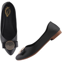 Shoetopia Oversized Bow Detailed Black Bellies For Girls-Eu37